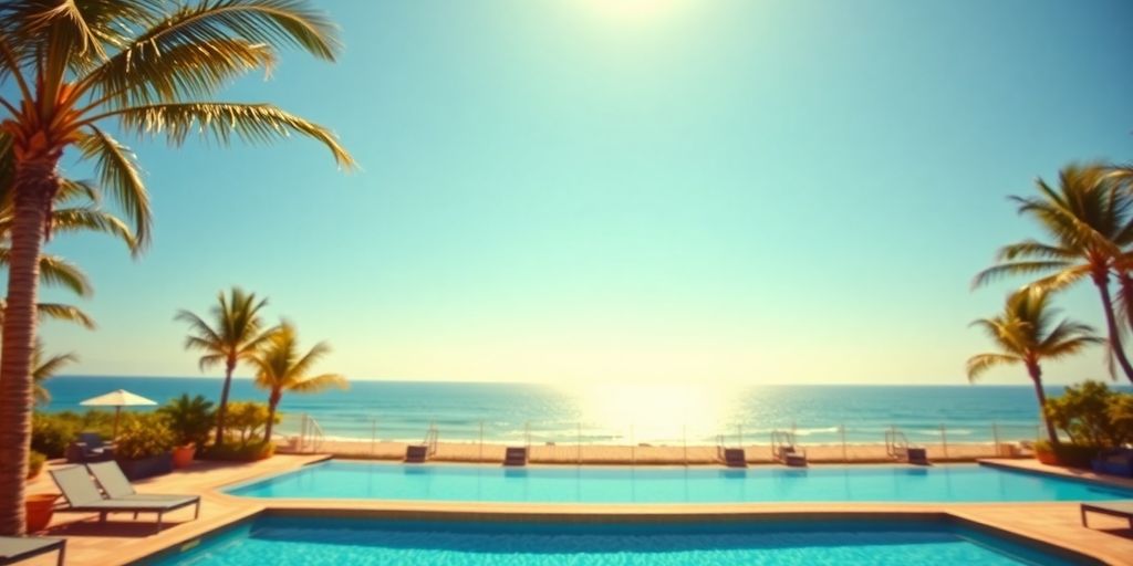 Luxury resort pool overlooking ocean.