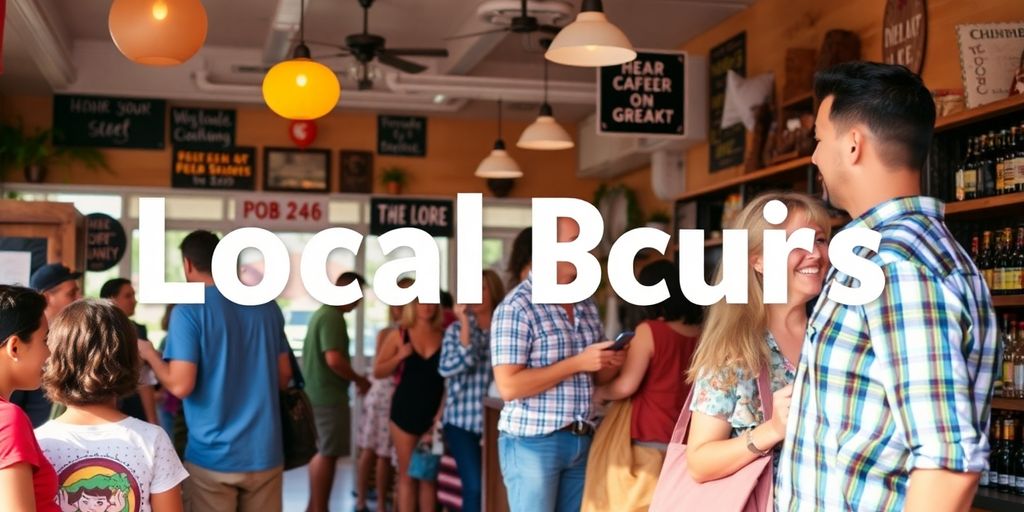 Local business with happy customers engaging together.
