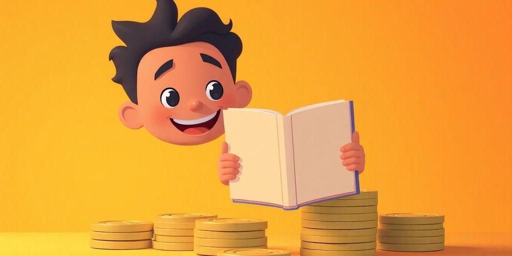 Cartoon person studying with a personal loan.