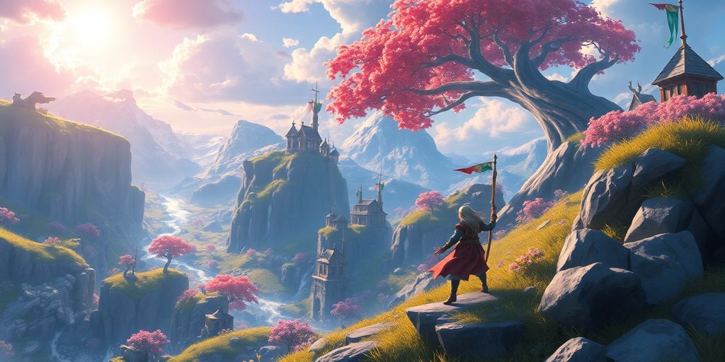 Fantasy world with characters and impressive graphics.