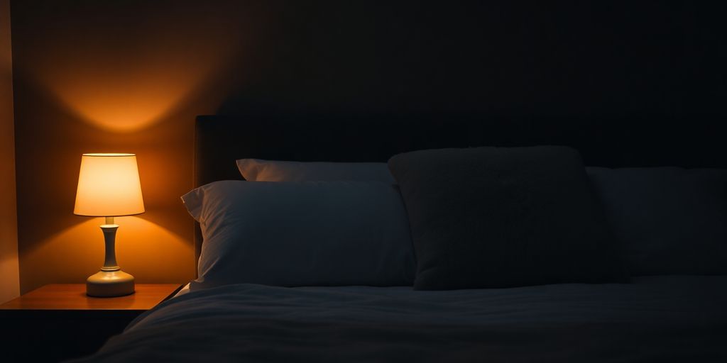 Serene bedroom sanctuary with soft lighting.