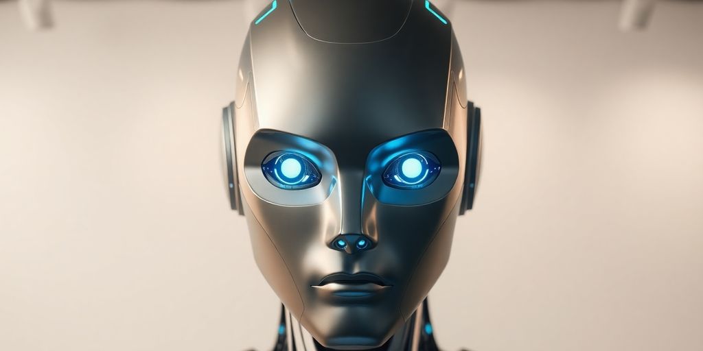 Minimalist robot head with glowing eyes