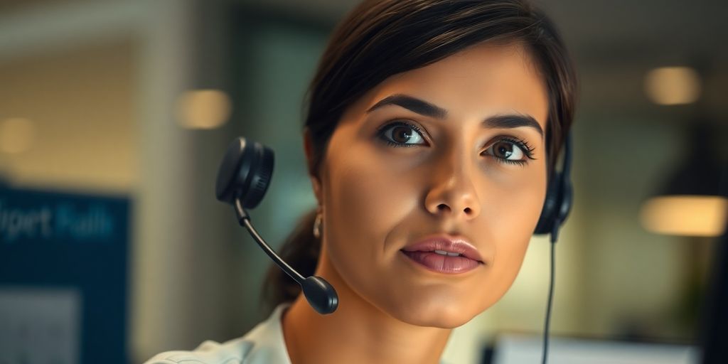 Person listening intently, headset on