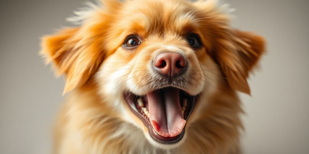 A happy dog barking on command.