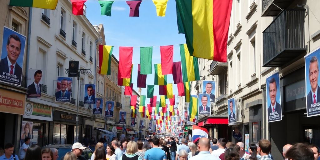 Busy street scene in Bucharest, Romania.