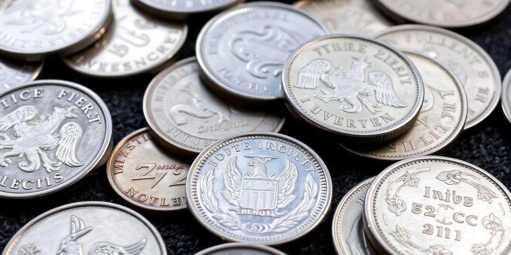 Pièces d'argent brillantes, état et qualité variés.