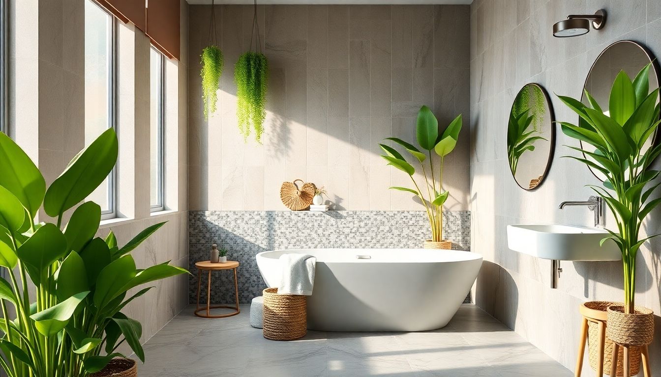 Modern budget-friendly bathroom with stylish features and plants.
