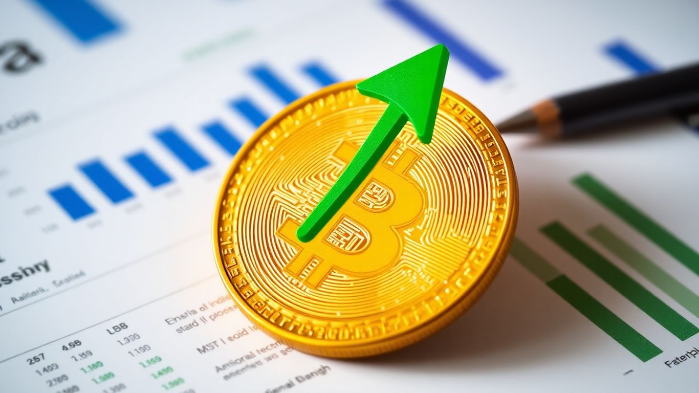 Golden coin with green upward arrow