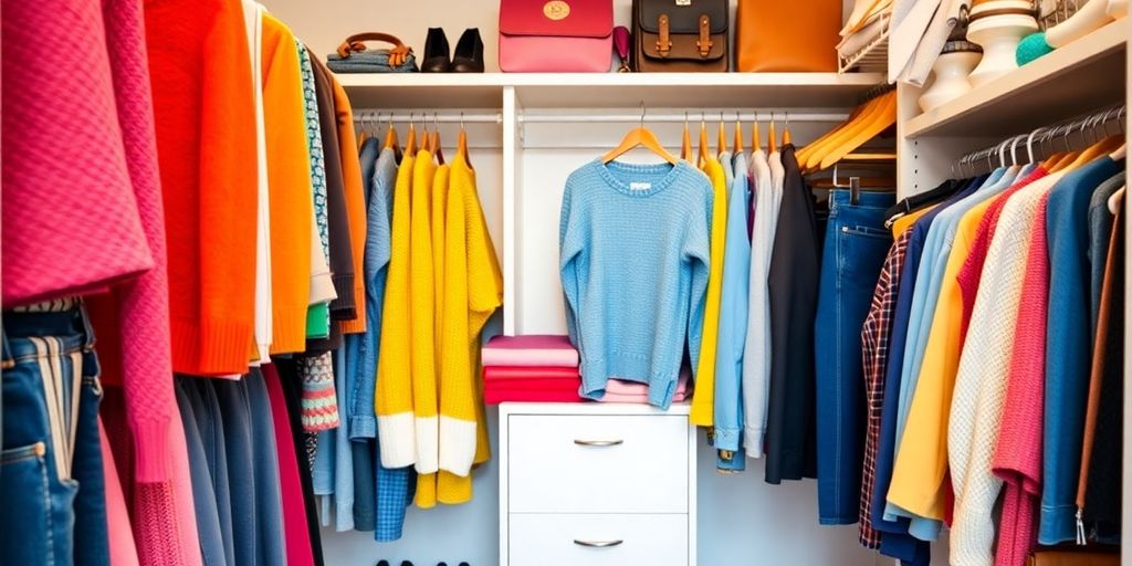 Closet with fashionable back-to-school clothing.