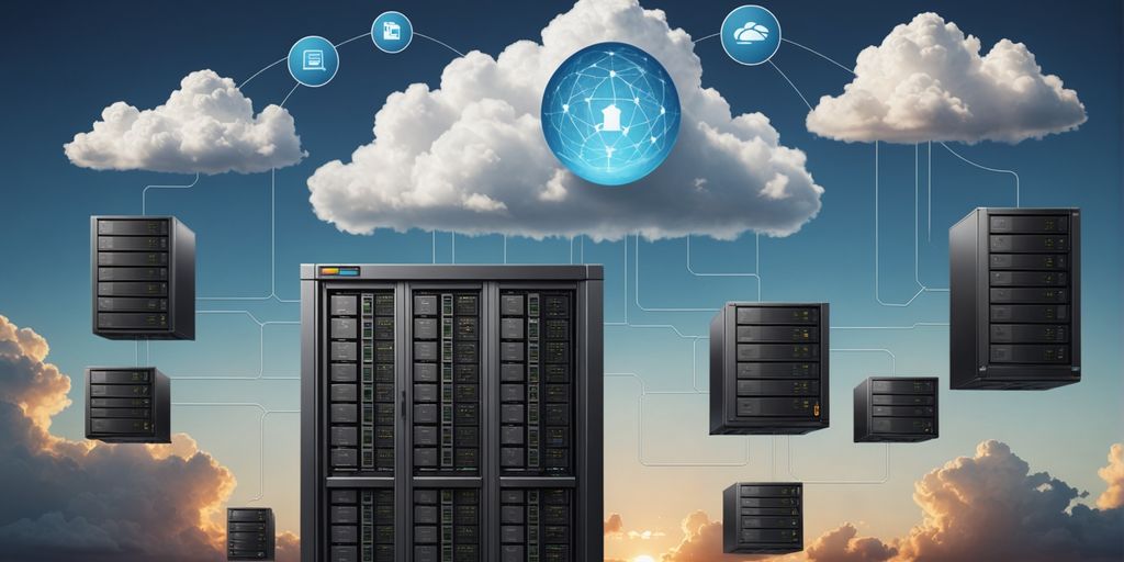 Cloud vs traditional web hosting icons and servers