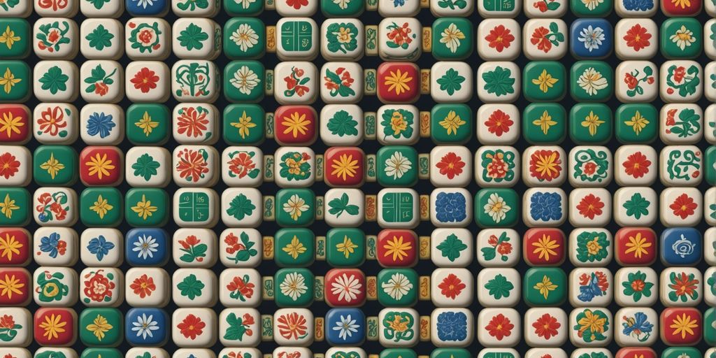 Mahjong tiles with intricate designs in a grid.