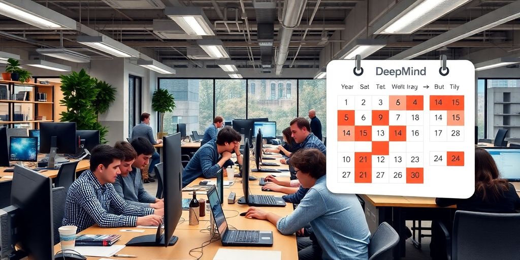 DeepMind team collaborating in a modern office setting.