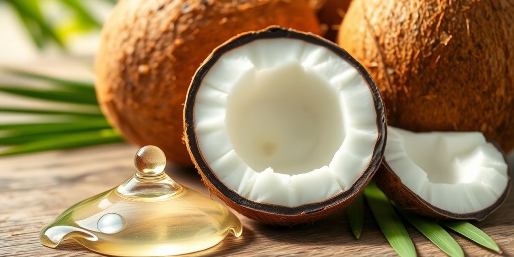 Fresh coconuts and virgin coconut oil.