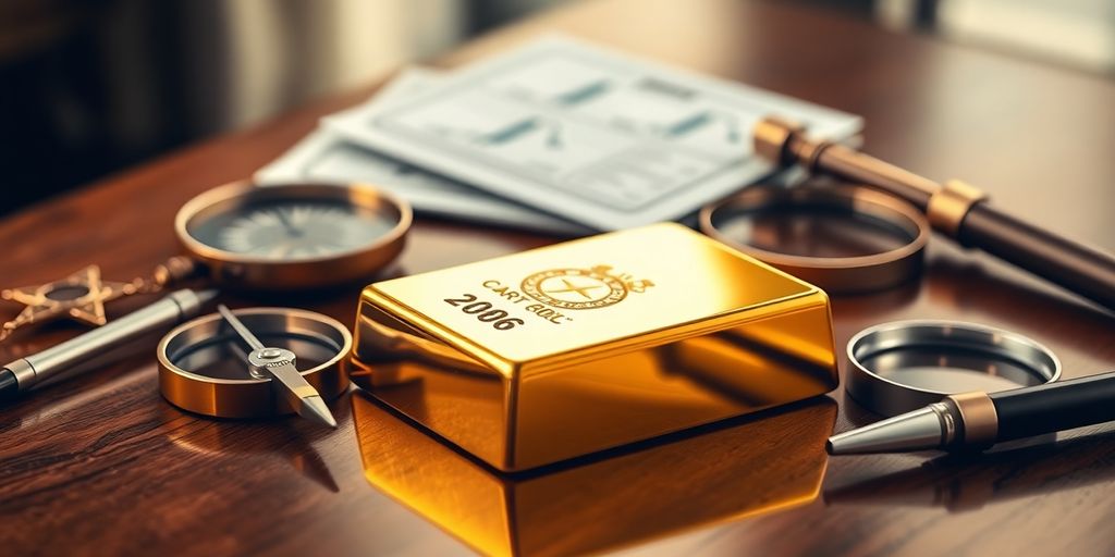Barre d'or sur une table en bois élégant.