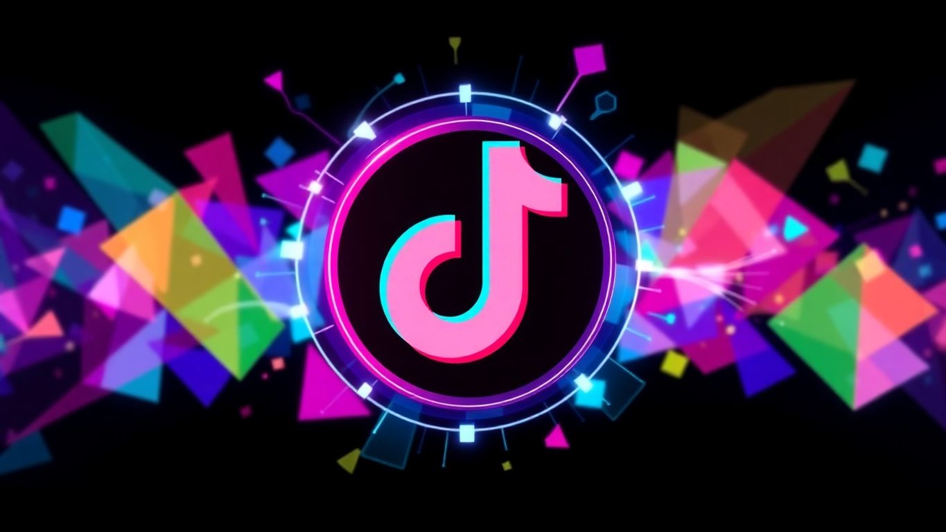 Colorful TikTok logo with dynamic shapes and elements.