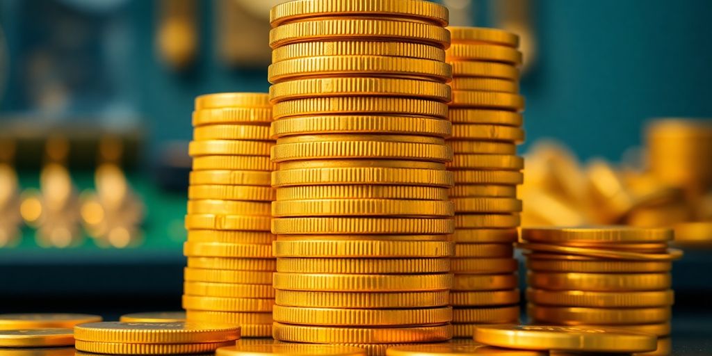 Des pièces d'or empilées sur un fond flou.