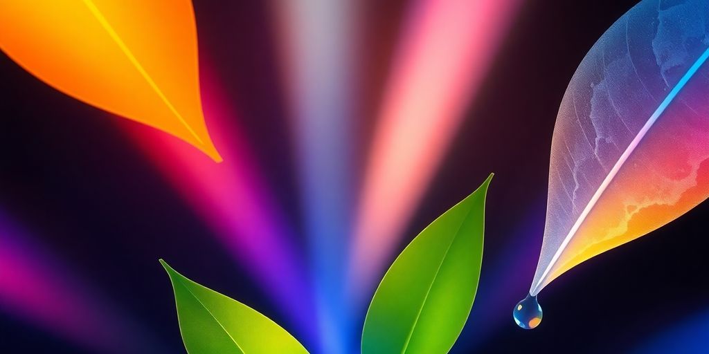 Abstract light beams illuminating ecological elements.