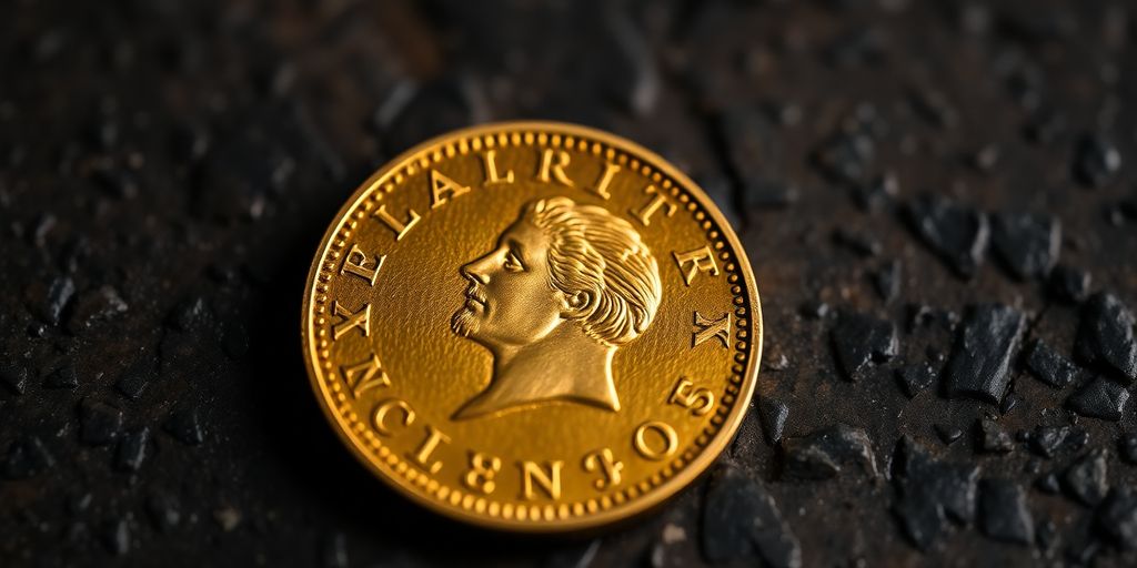 Monnaie en or de Napoléon sur une surface texturée.
