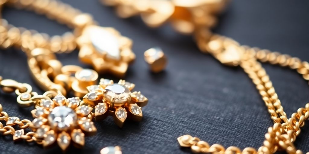 Bijoux en or brillants sur fond flou.