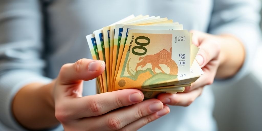 Main tenant une liasse de billets de banque