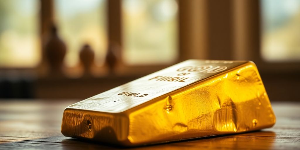 Lingot d'or sur une table en bois.