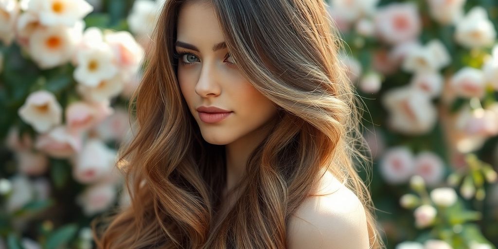 Woman with long, flowing fairy-like waves hairstyle.