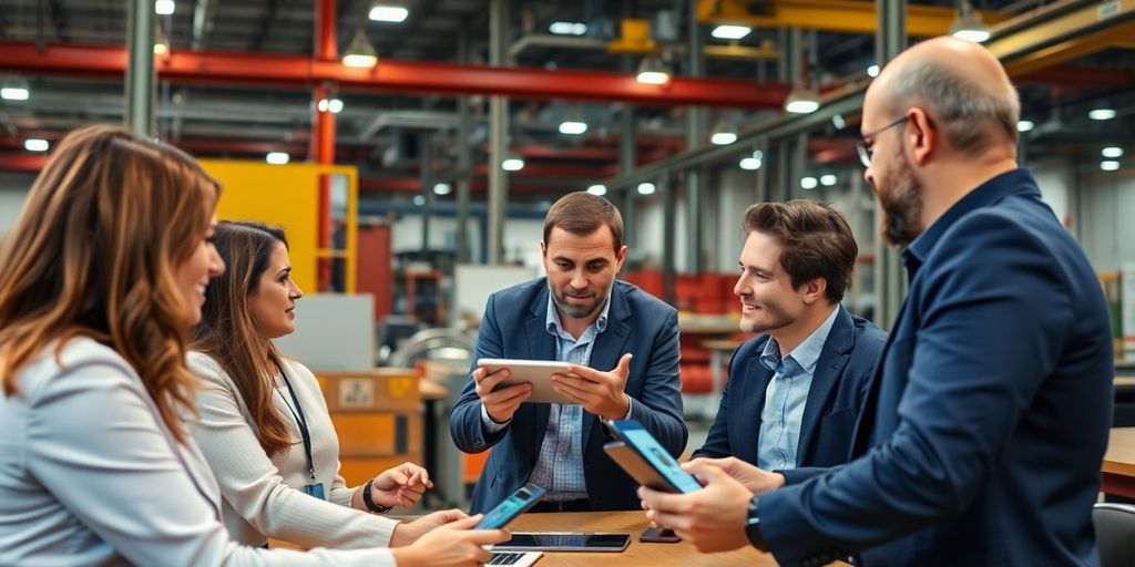 Reunião de negócios no setor industrial com profissionais.