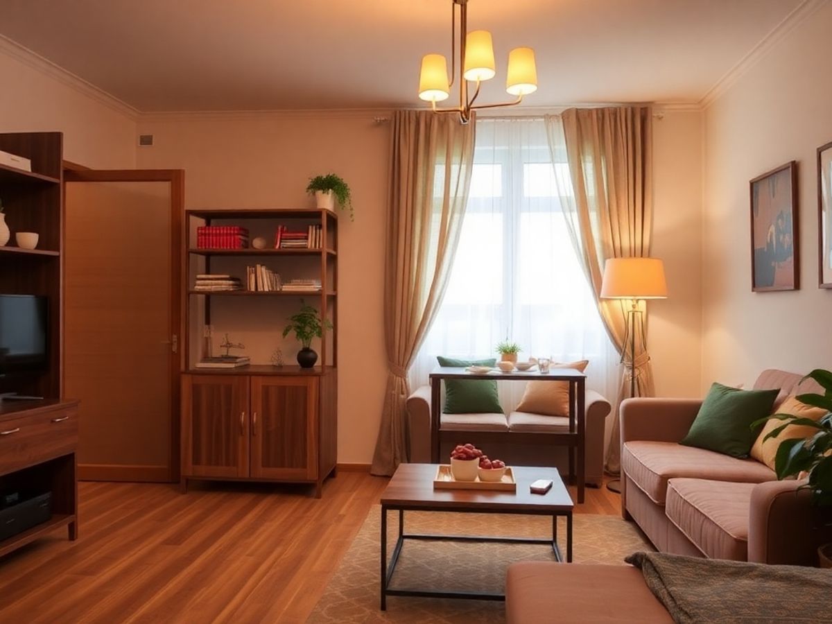 Interior confortabil al unui apartament de închiriat.