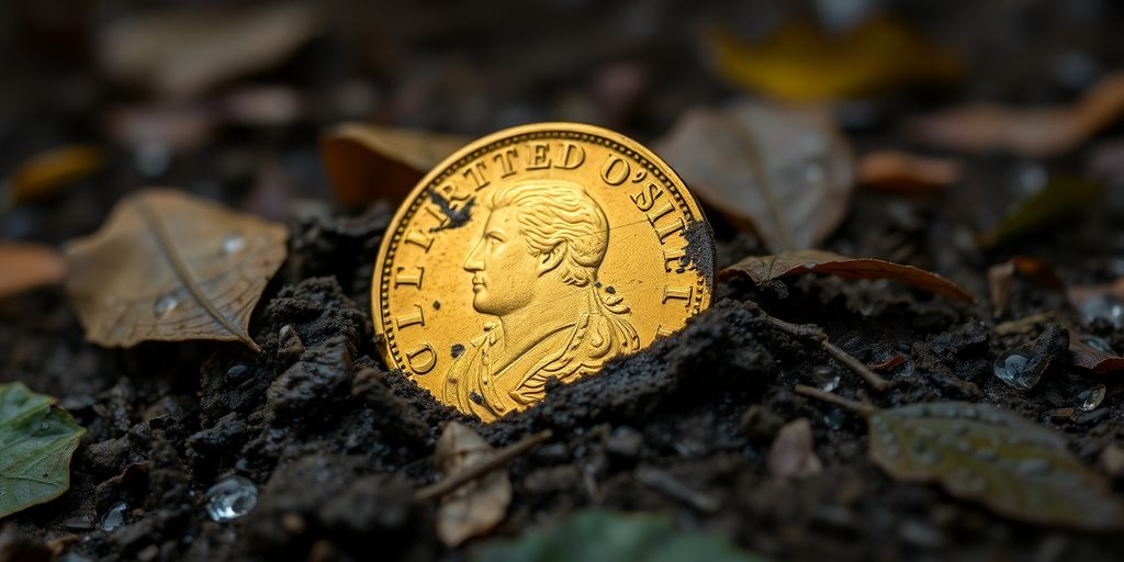 Pièce de monnaie Napoléon en or abîmée par l'humidité.
