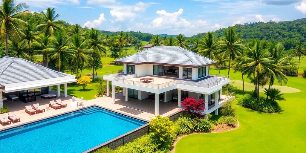 Luxury villa near a golf course in Thailand.