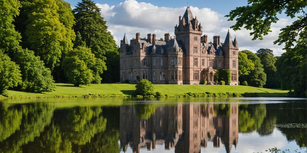 Castle Leslie with lake and greenery