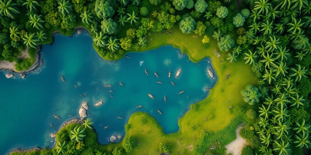 Vue aérienne des zones de sensibilité écologique.