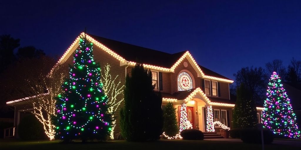 Glistening Christmas lights adorning a Wildwood home.