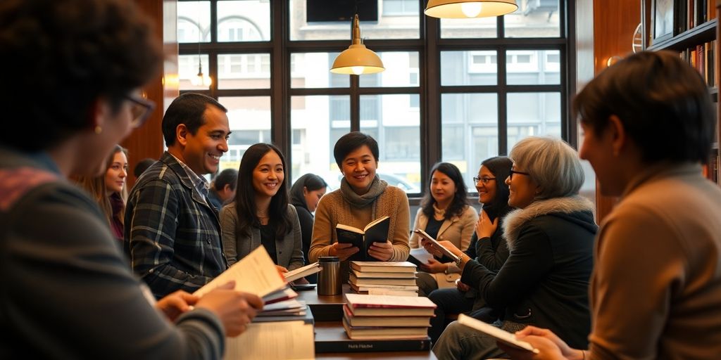 Customer service interaction in a cozy New York café.