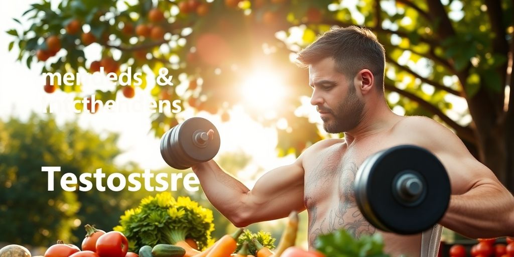 Man lifting weights, healthy food, and sunshine.