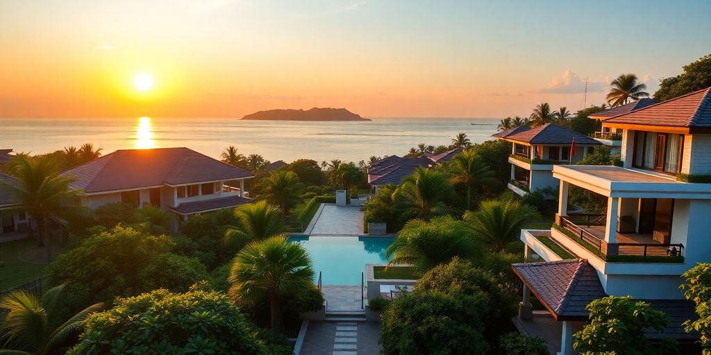 Koh Samui property landscape with villas and tropical scenery.