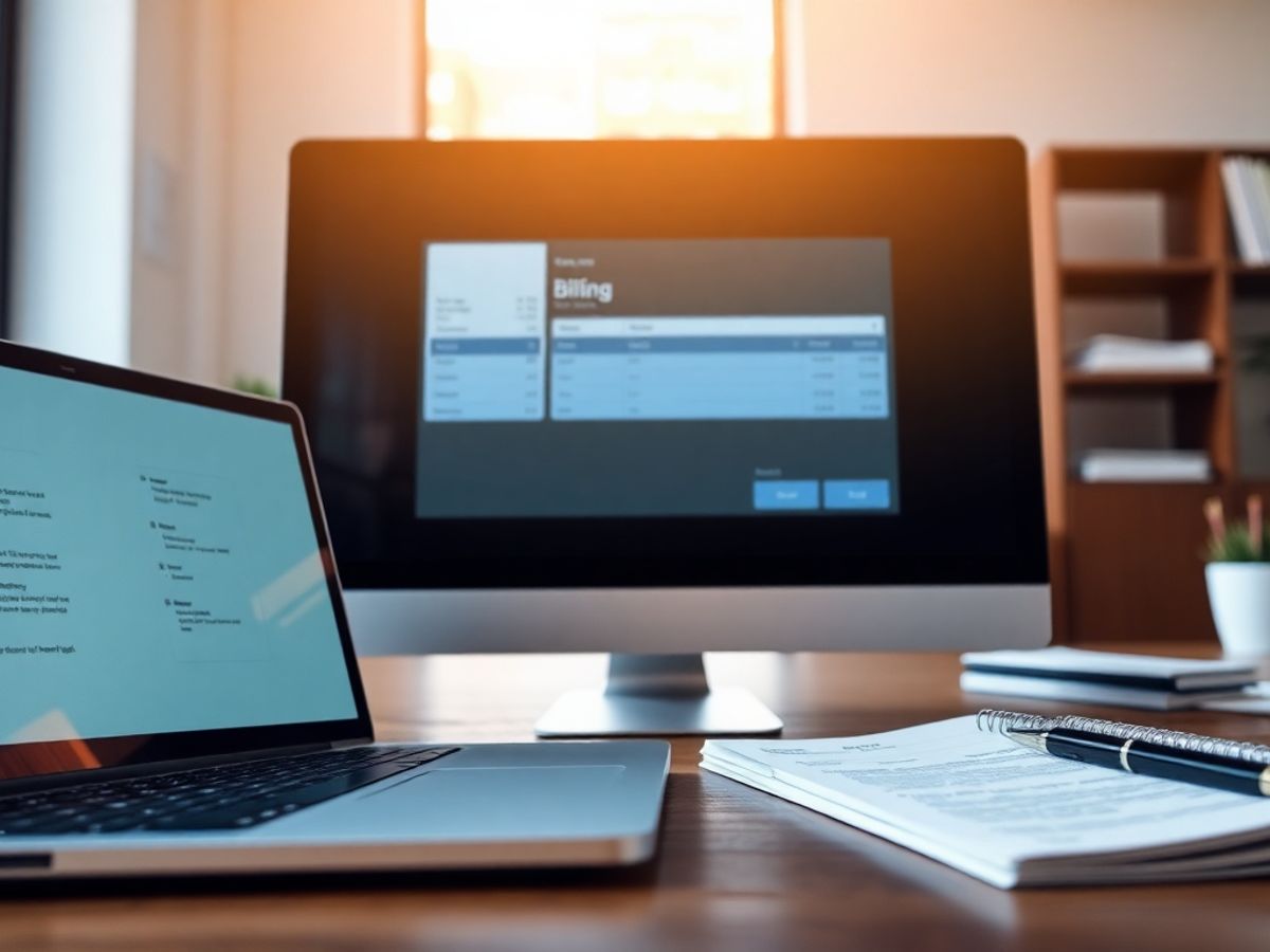 Sistem modern de facturare electronică în birou.