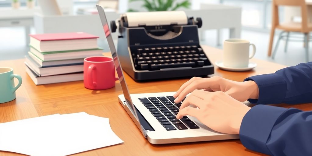 Creative copywriter typing on laptop