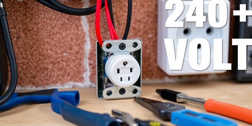 Close-up of a 240 volt outlet installation for EV.