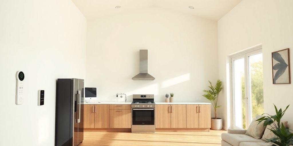 Modern home with smart energy management devices and appliances.