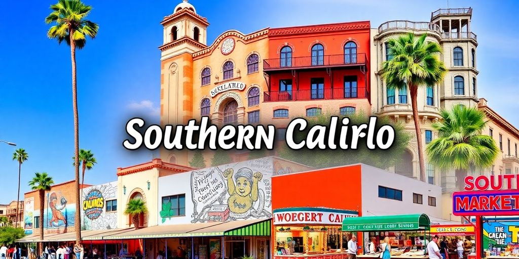 Collage of Southern California cultural landmarks and murals.