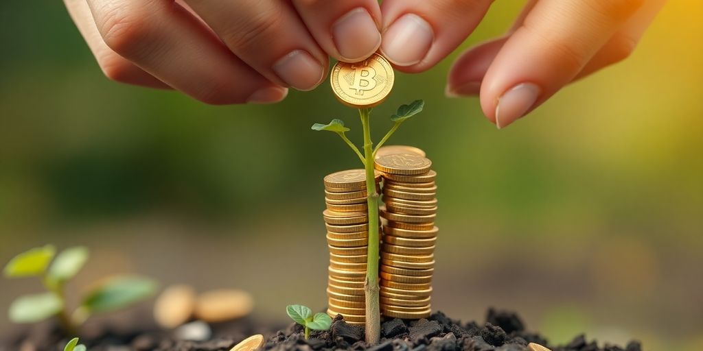 Person investing money into a bright future.