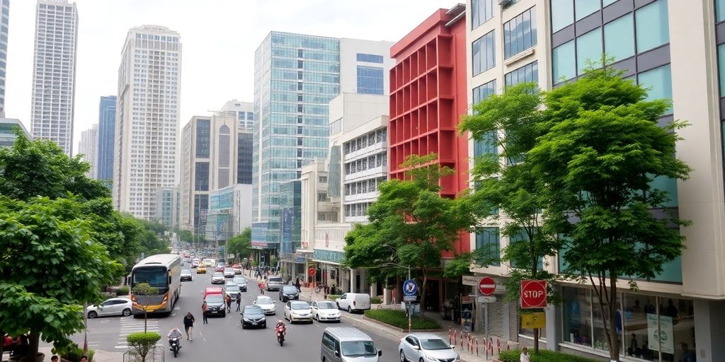 Modern office buildings in Ho Chi Minh City commercial district.