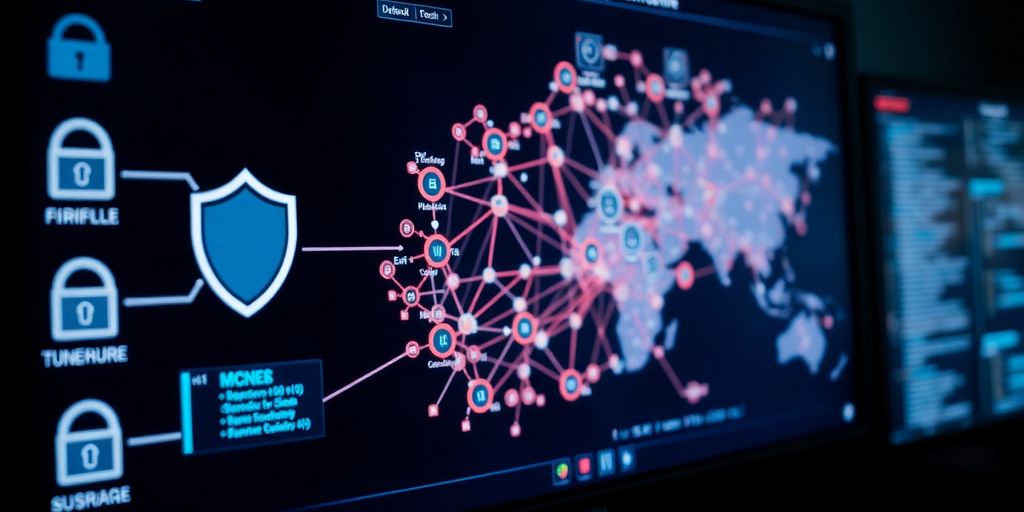 Cybersecurity network map in a modern operations centre.