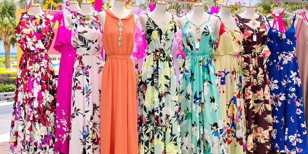 Colorful dresses ideal for various vacation destinations.