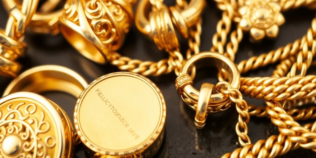Bijoux en or massif de différentes formes et styles.