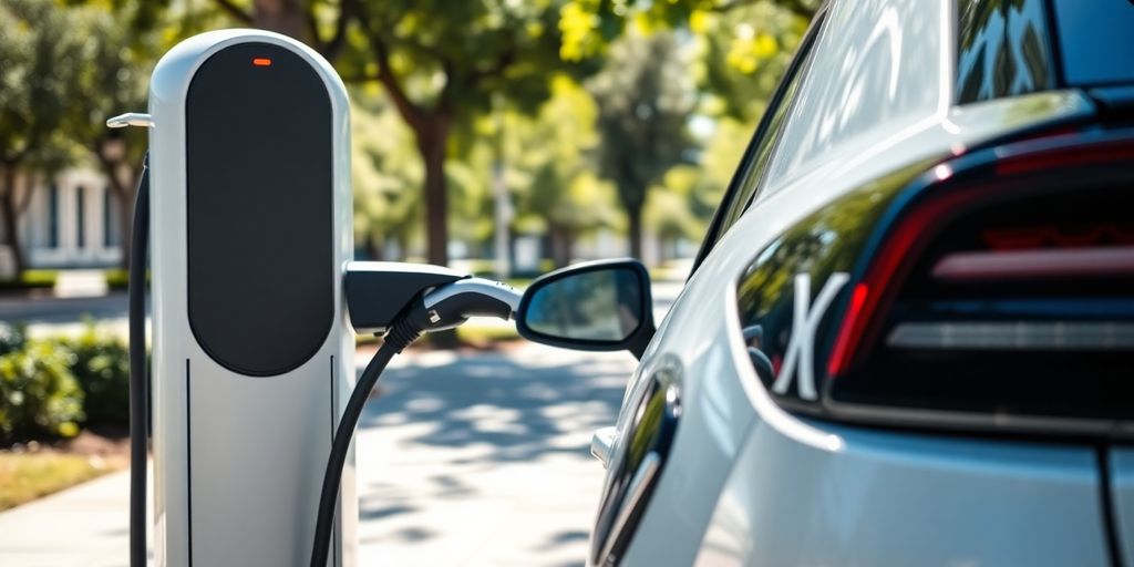 Electric vehicle charging at a station in Jackson, CA.