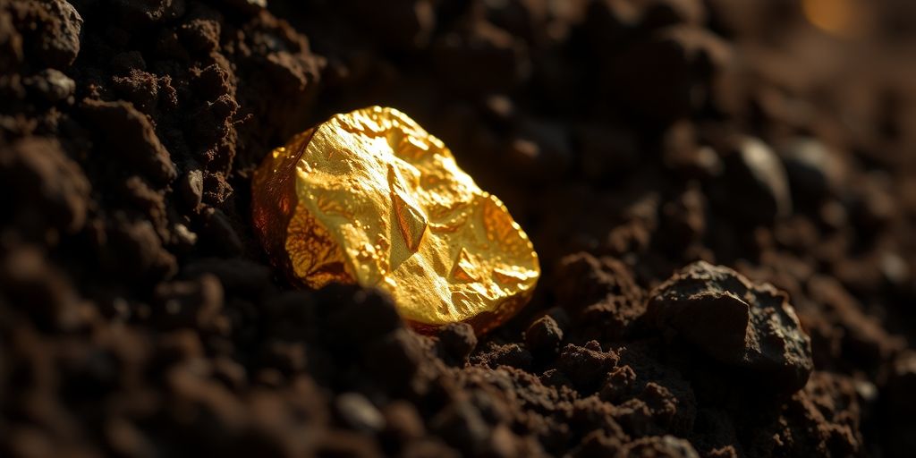 Éclat d'un lingot d'or dans le sol australien.