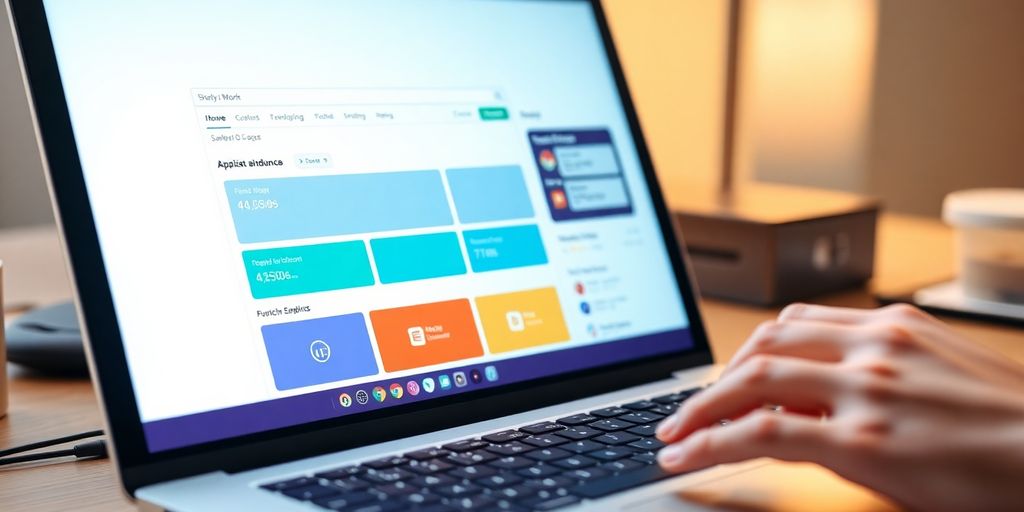 Laptop displaying a vibrant, user-friendly SEO tool interface.