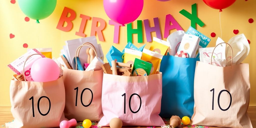 Colourful eco-friendly party bags for children's birthdays.